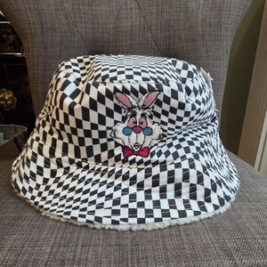 Disney White Rabbit Checkered Bucket Hat
